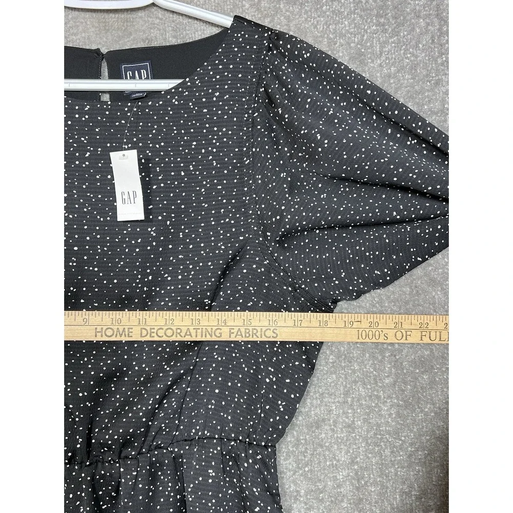 GAP Blouson Sleeve Elastic Waist Dress Womens Size M Black Polka Dot Pockets New